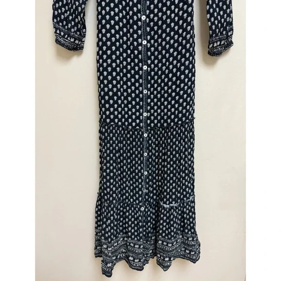 Faherty Orinda Long Sleeve Maxi Dress in navy blue and white. Sz S - Picture 14 of 16